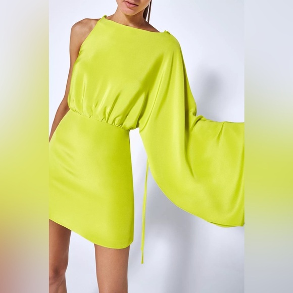 Alexis Wesley Dress Chartreuse Green One-Shoulder Long-Sleeve Mini A-Line XS - Picture 3 of 16